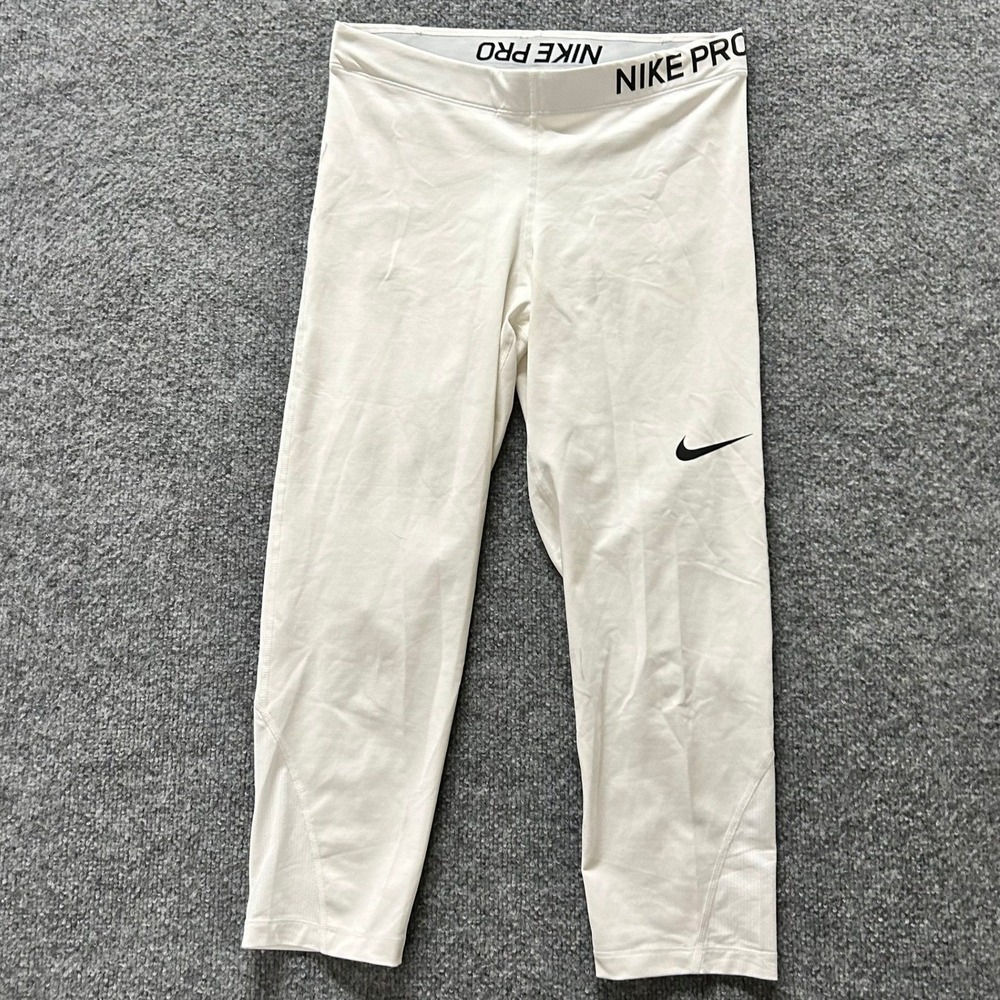 Nike Leggings Womens Size L White Pro Dri-Fit Cropped Athletic Compression Pant